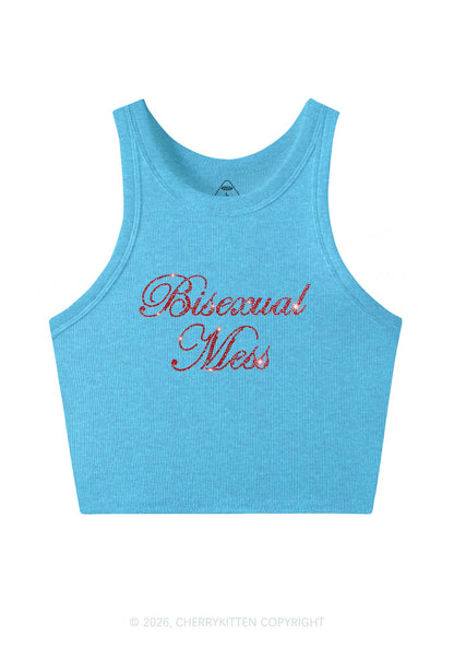 Rhinestone Bisexual Mess Pride Y2K Crop Tank Top Cherrykitten