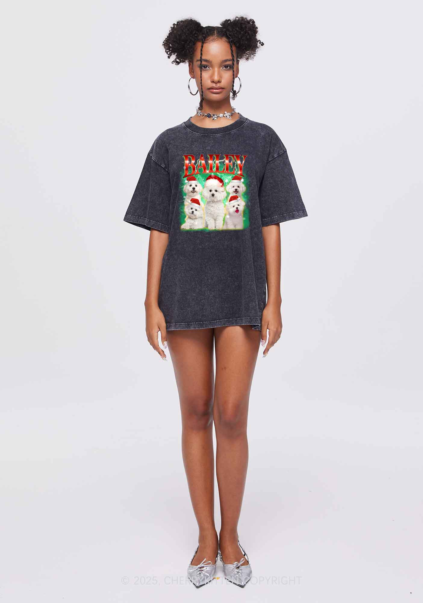 Custom Christmas Puppy Y2K Shirts Washed Tee Cherrykitten