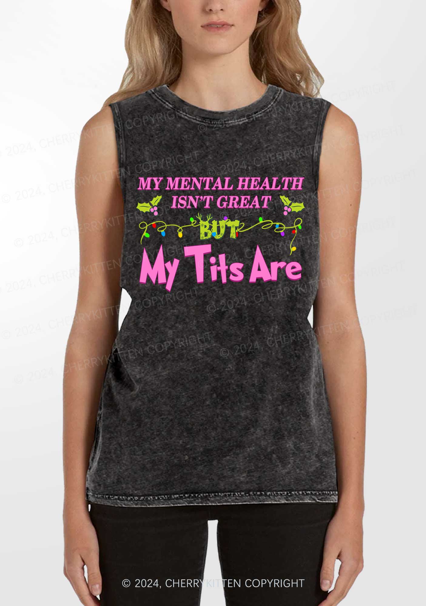 Christmas Mental Health Isn't Great Y2K Washed Tank Cherrykitten
