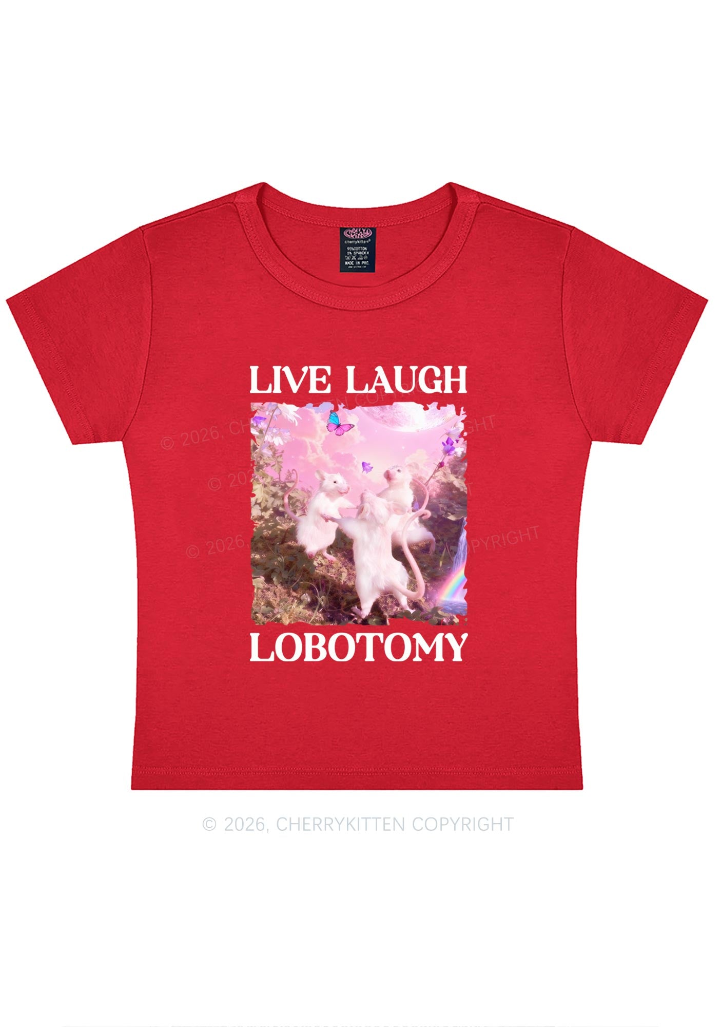 Live Laugh Lobotomy Rats Y2K Baby Tee Cherrykitten Art by OhStuffinell Taxidermy