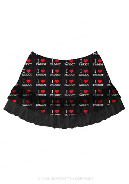 I Love Faggot Valentine's Day Y2K Print Mini Layered Skirt Cherrykitten