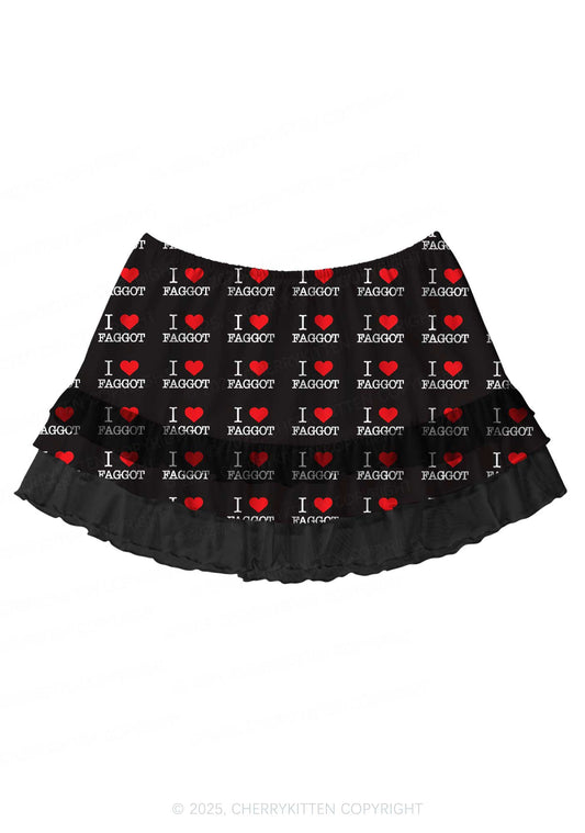 I Love Faggot Valentine's Day Y2K Print Mini Layered Skirt Cherrykitten