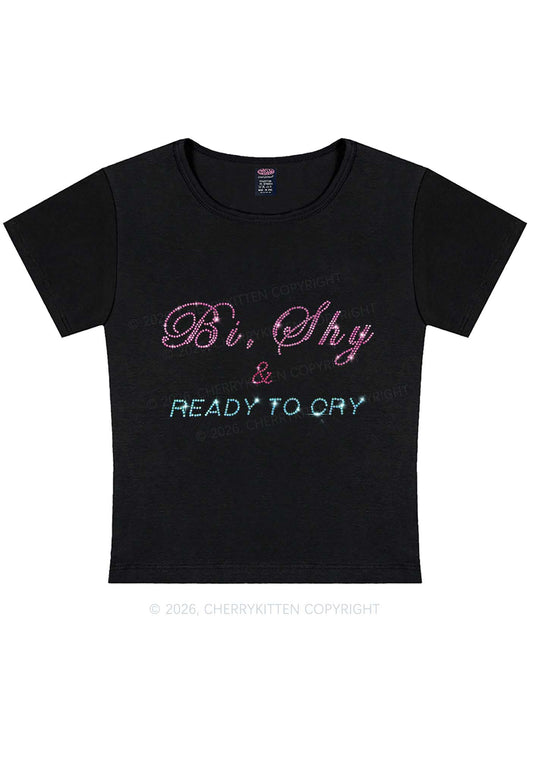 Rhinestone Bi Shy And Ready To Cry Pride Y2K Baby Tee Cherrykitten