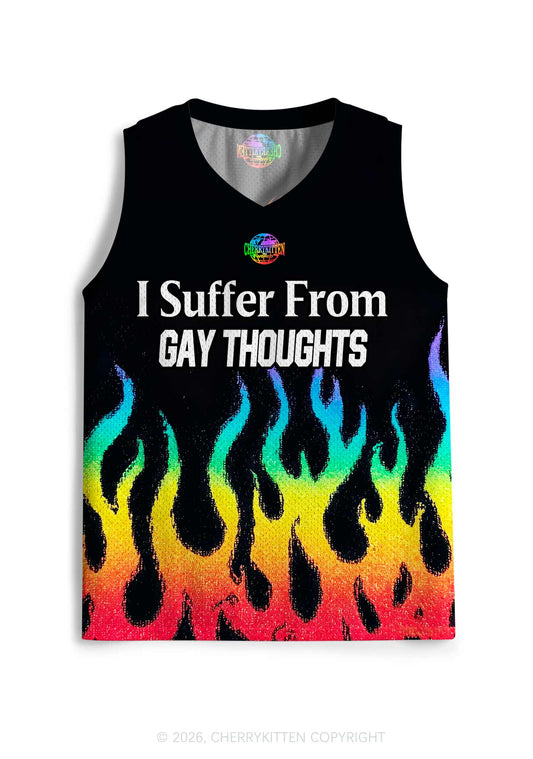 Gay Thoughts Rainbow Flame Pride Y2K Sport Jersey Tank Cherrykitten