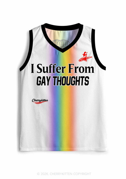 Rainbow Stripes Gay Thoughts Pride Y2K Sport Jersey Tank Cherrykitten