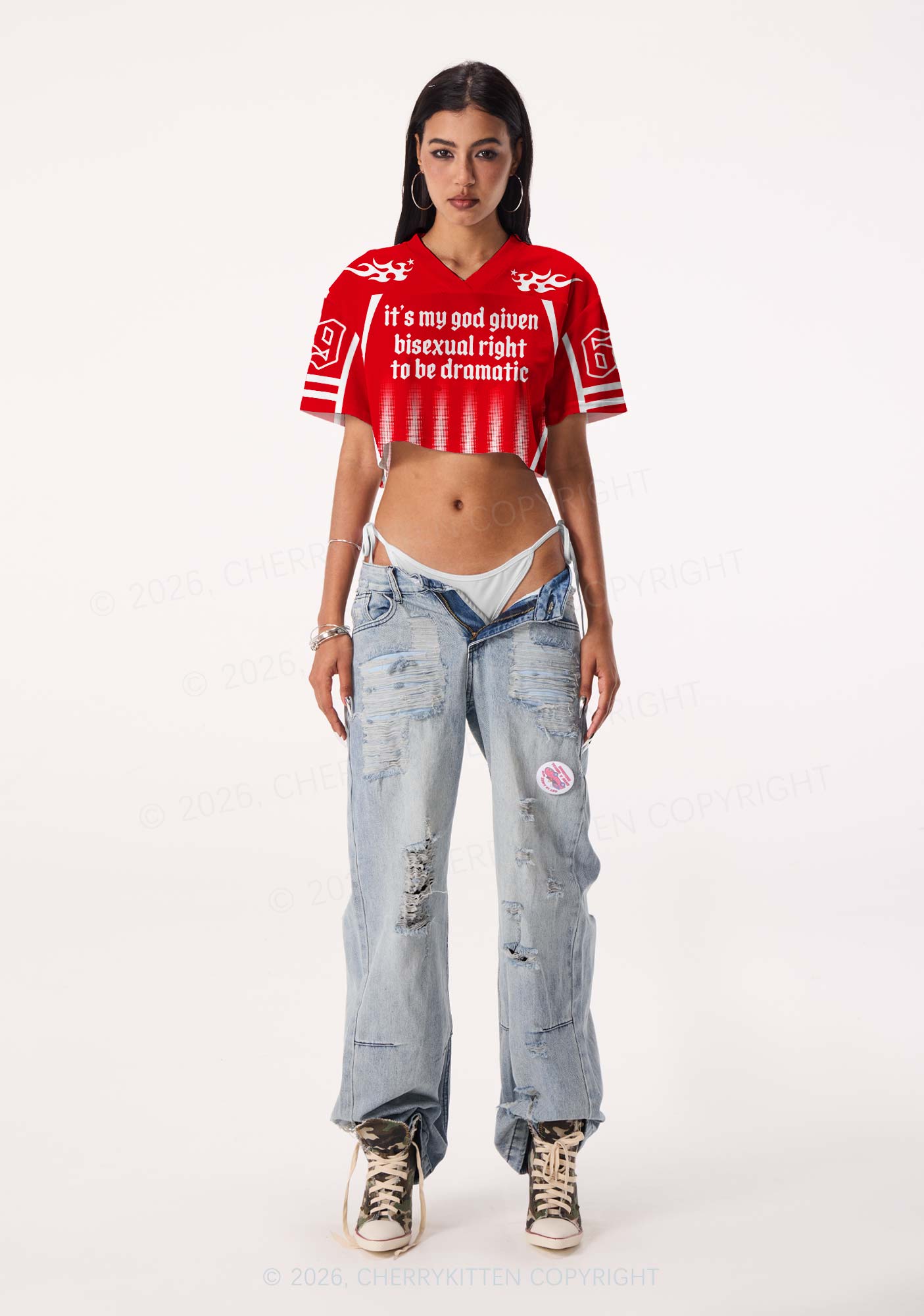 God Given Bisexual Right Pride Y2K Crop Sport Jersey Shirts Cherrykitten