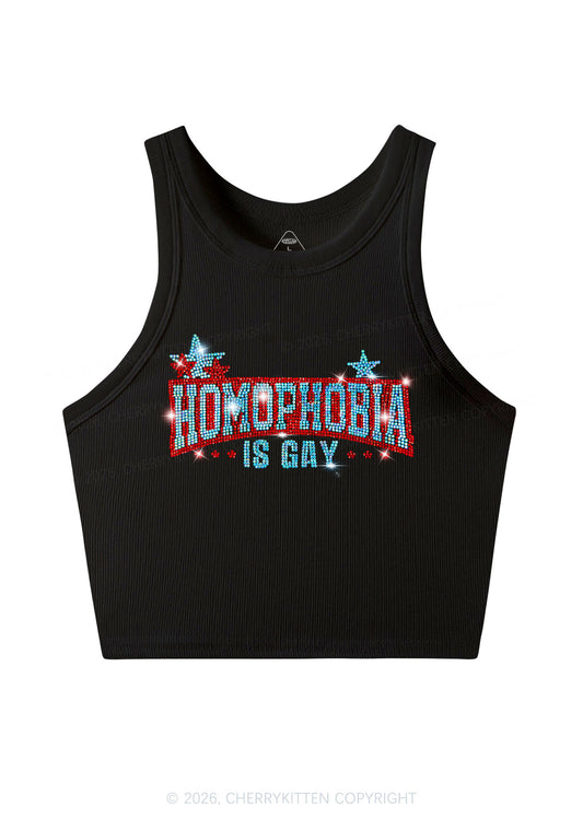 Rhinestone Homophobia Is Gay Pride Y2K Crop Tank Top Cherrykitten