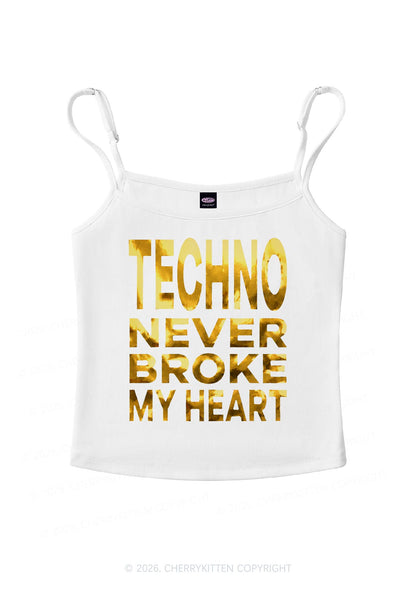 Techno Broke Heart Silver Foil Printed Y2K Spaghetti Strap Cami Cherrykitten