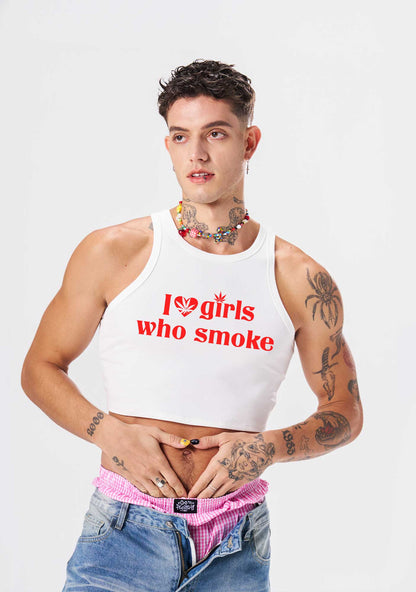 I Love Girls Who Smoke Y2K Crop Tank Top Cherrykitten