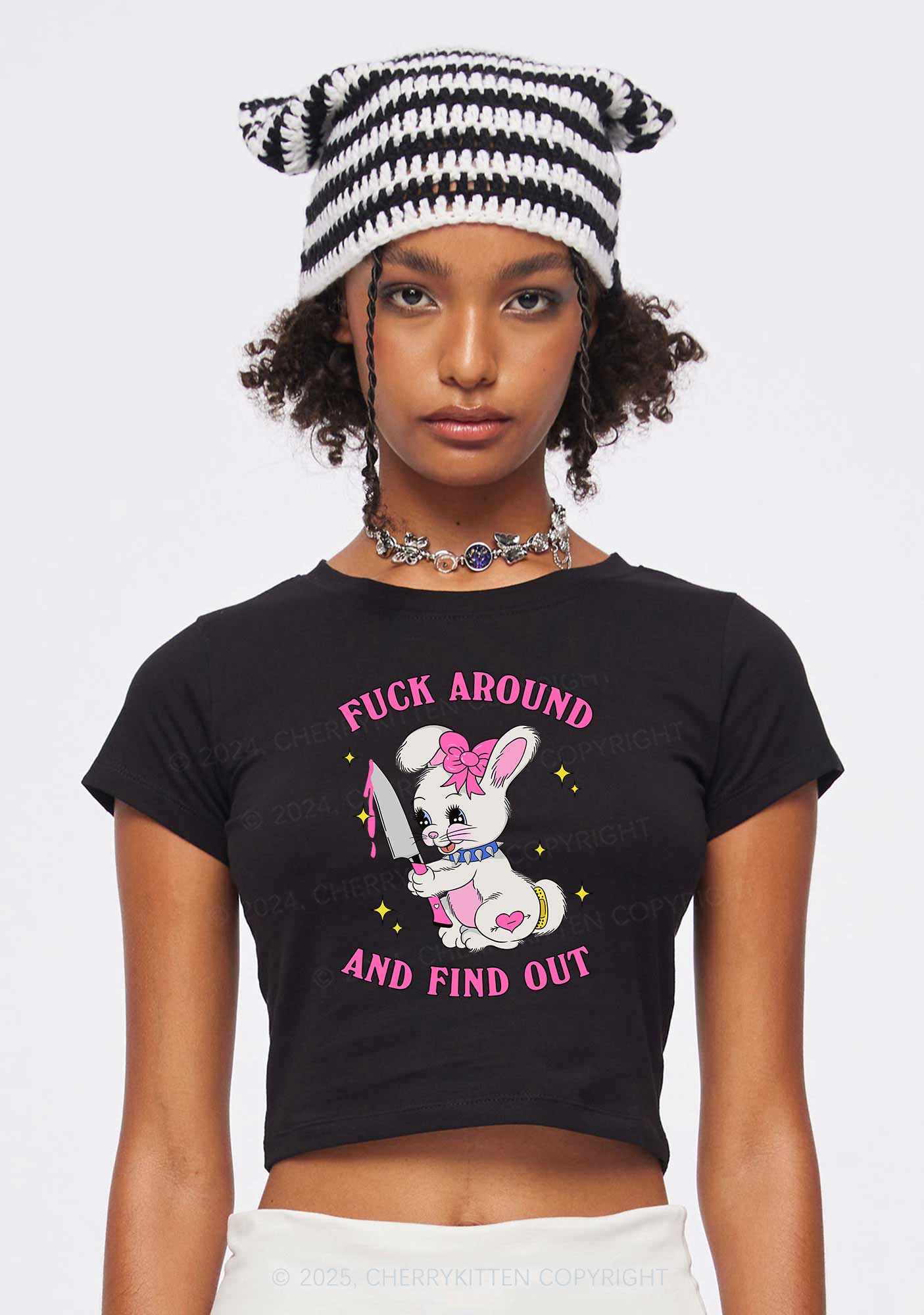 Fxxk Around Bunny Y2K Baby Tee Cherrykitten