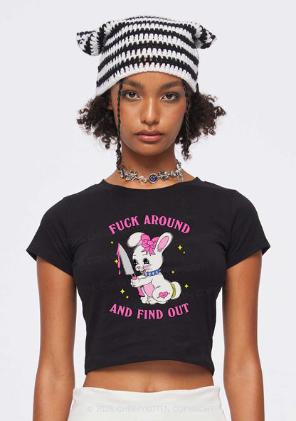 Fxxk Around Bunny Y2K Baby Tee Cherrykitten