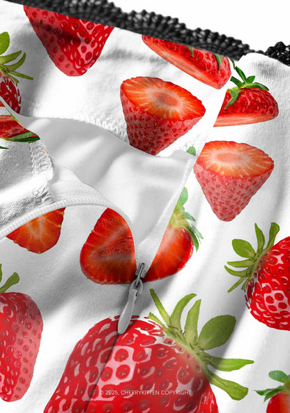 White Strawberry Y2K Print Midi Skirt Cherrykitten