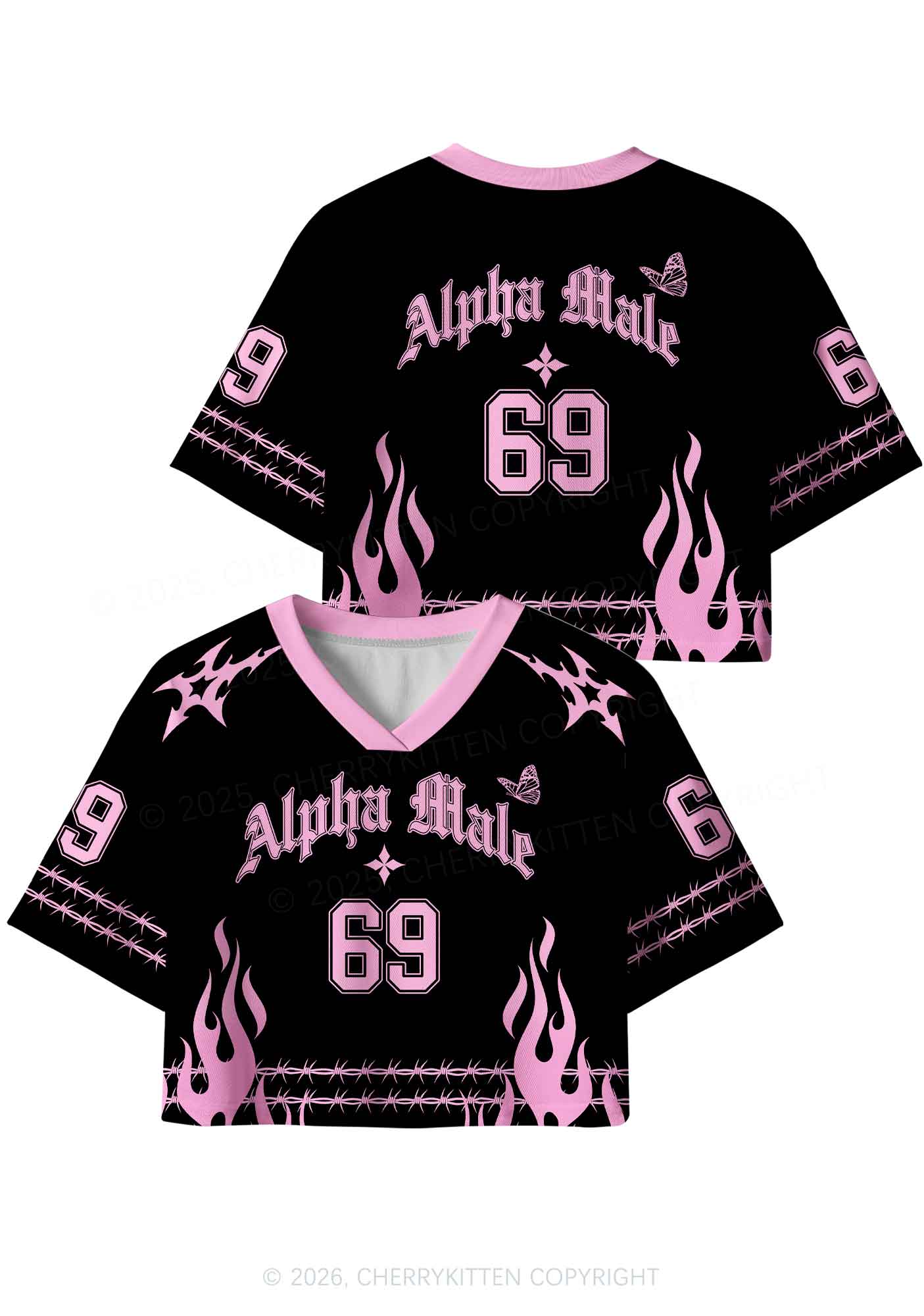 Pink Alpha Male Butterfly Pride Y2K Crop Sport Jersey Shirts Cherrykitten