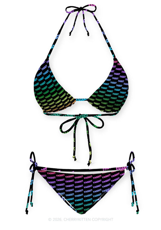 Neon Rainbow Faggot Pride Y2K Print Bikini Set Cherrykitten