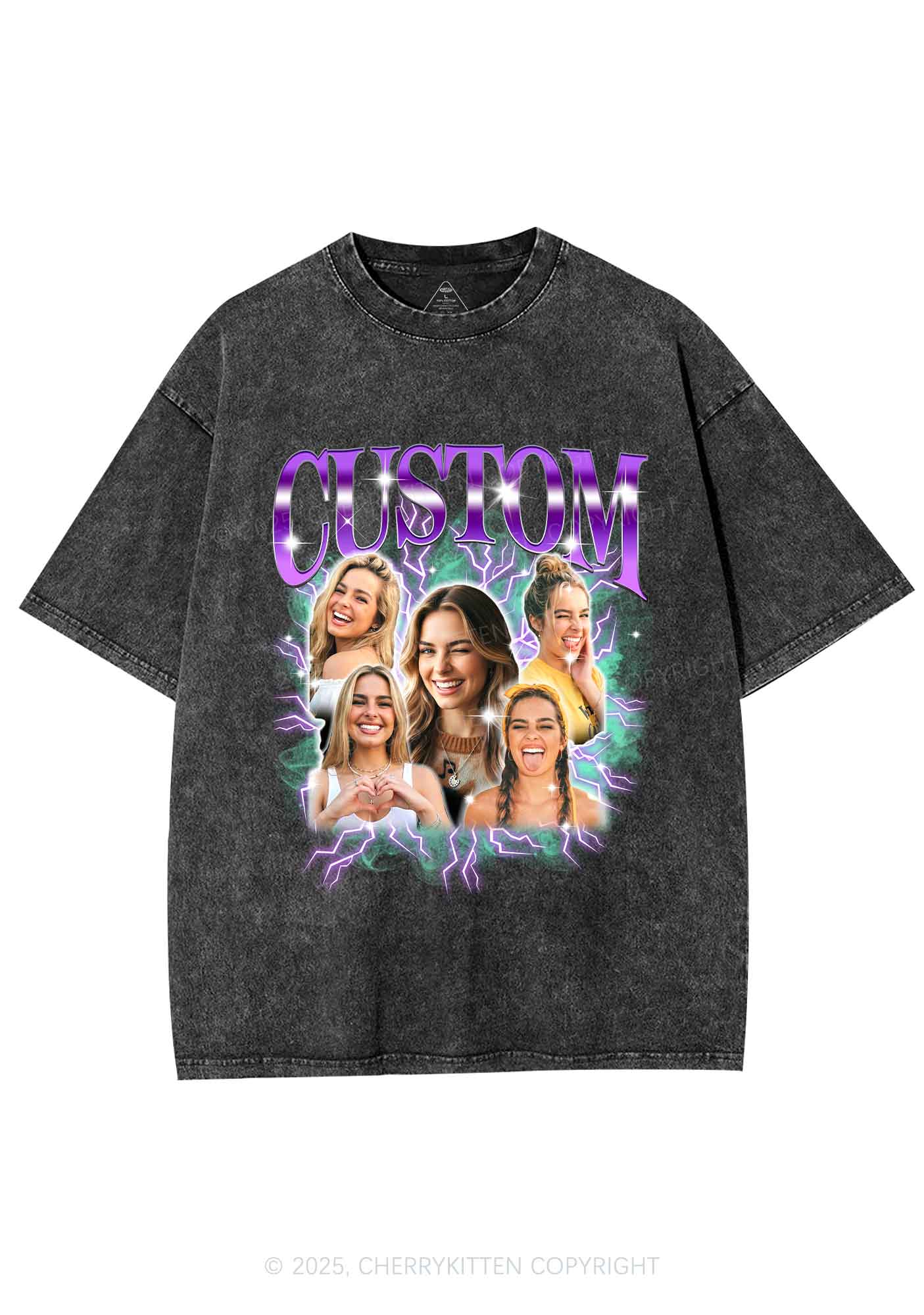 Custom Collage Portrait Y2K Shirts Washed Tee Cherrykitten