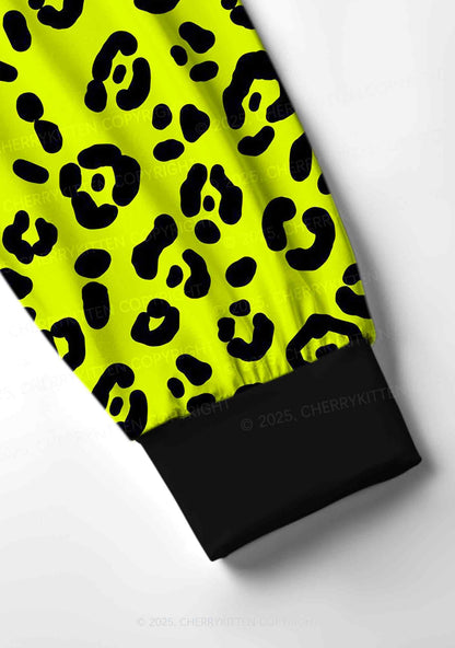 Neon Leopard Y2K Print Long Sleeve Pajama Set Cherrykitten