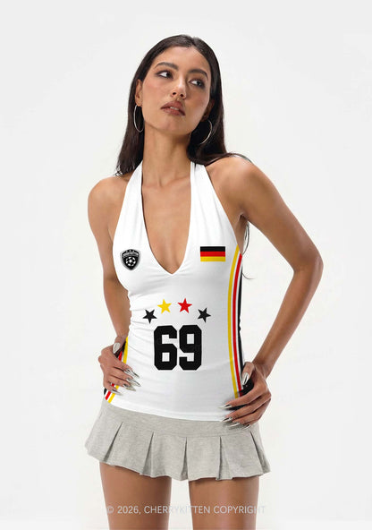 Black Red Yellow Stripe Star Y2K Print Halter Deep V Neck Cami Cherrykitten