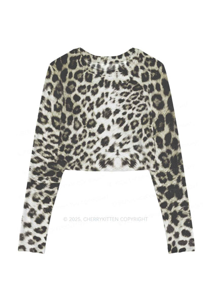 Wild Leopard Y2K Mesh Long Sleeve Crop Top Cherrykitten