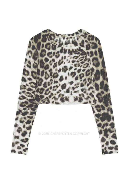 Wild Leopard Y2K Mesh Long Sleeve Crop Top Cherrykitten