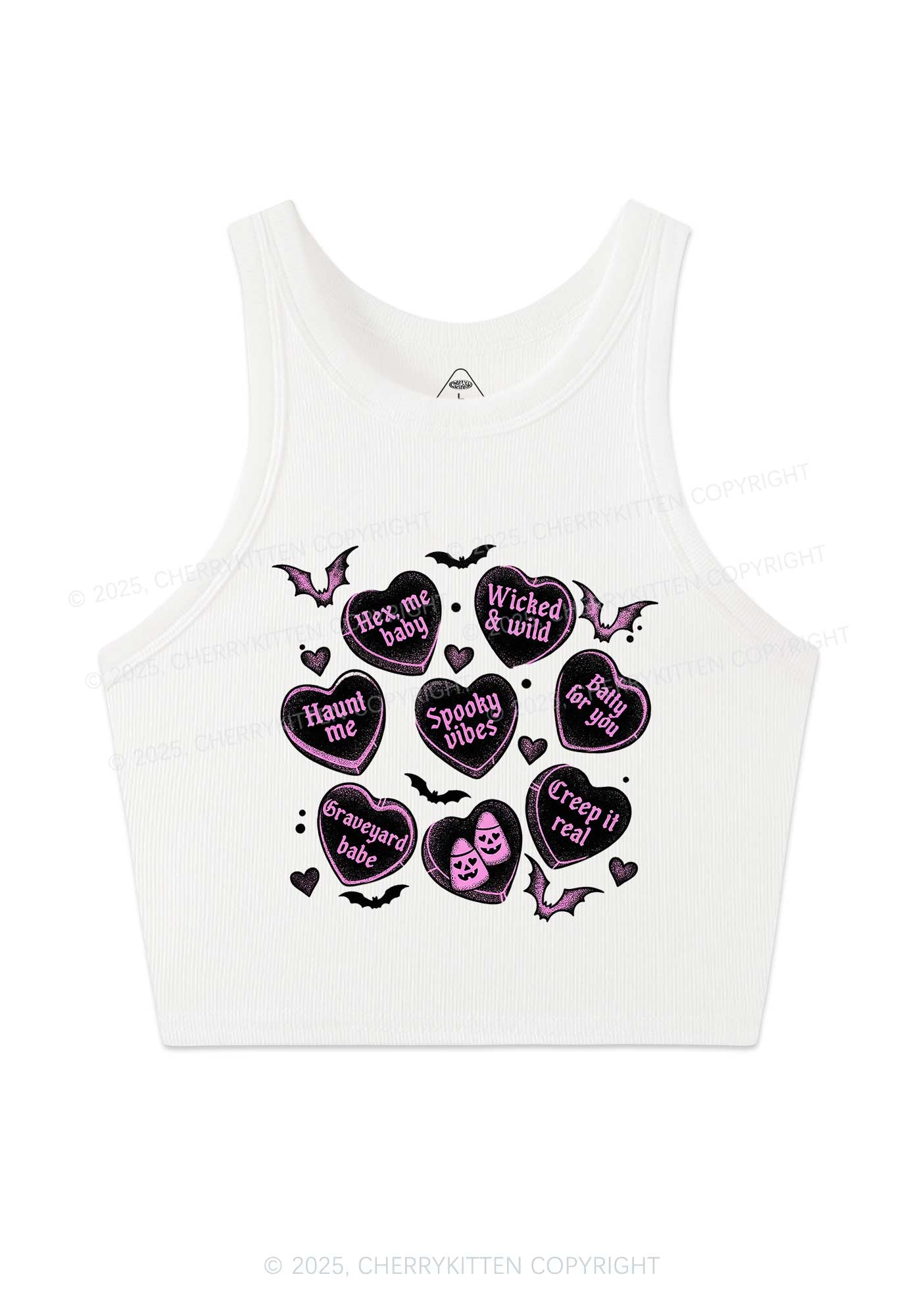 Spooky Candy Heart Valentine's Day Y2K Crop Tank Top Cherrykitten