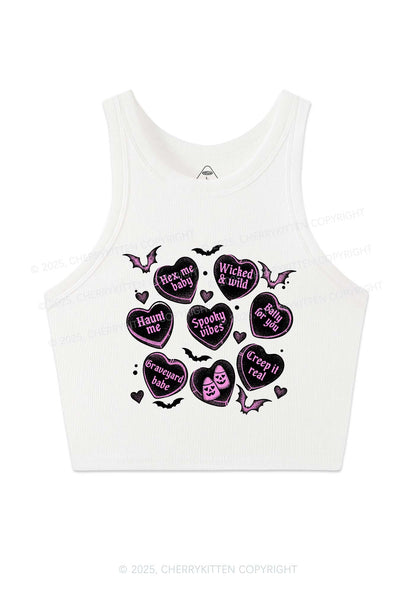 Spooky Candy Heart Valentine's Day Y2K Crop Tank Top Cherrykitten
