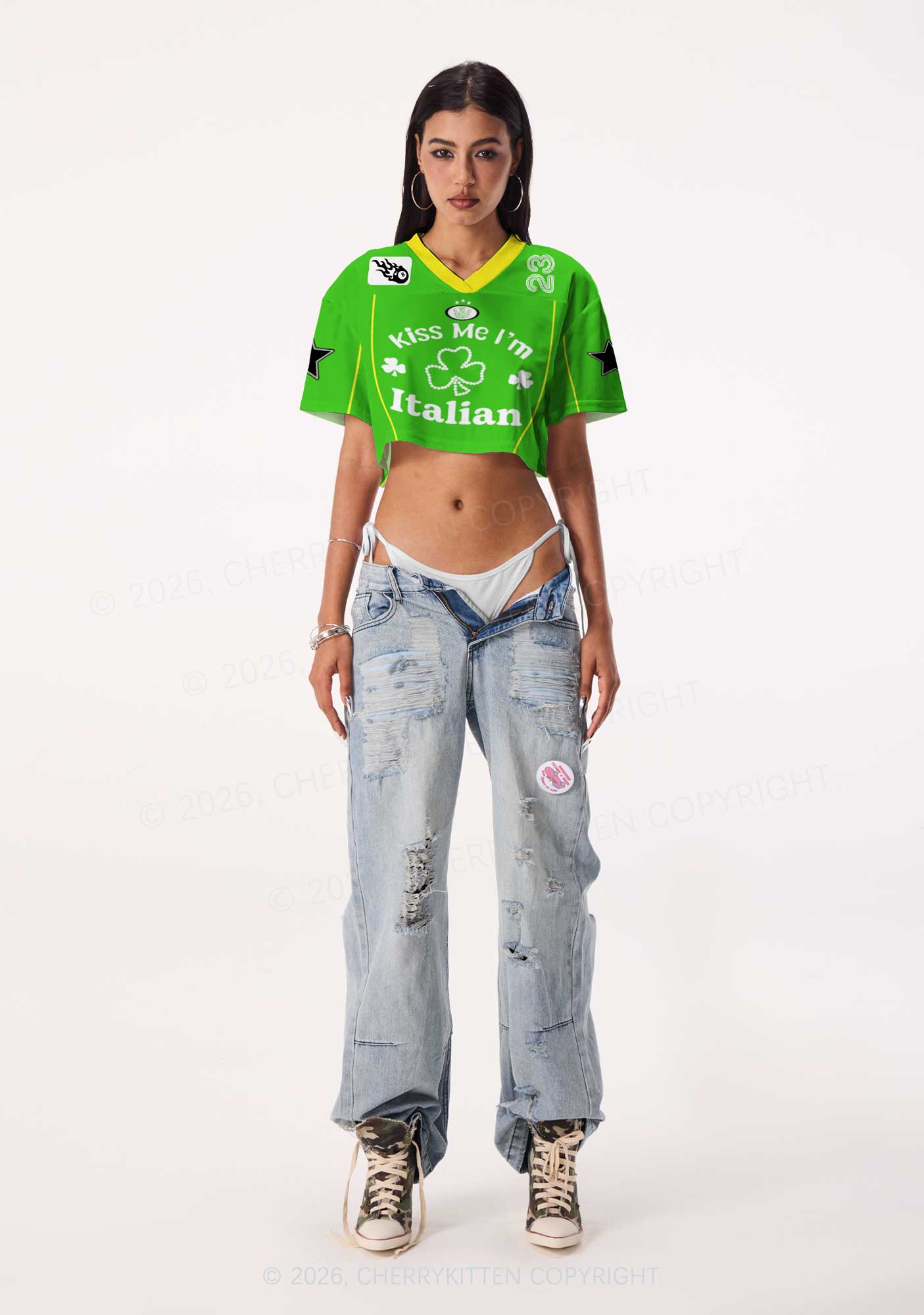 Custom Kiss Me Im Italian St Patricks Y2K Crop Sport Jersey Shirts Cherrykitten