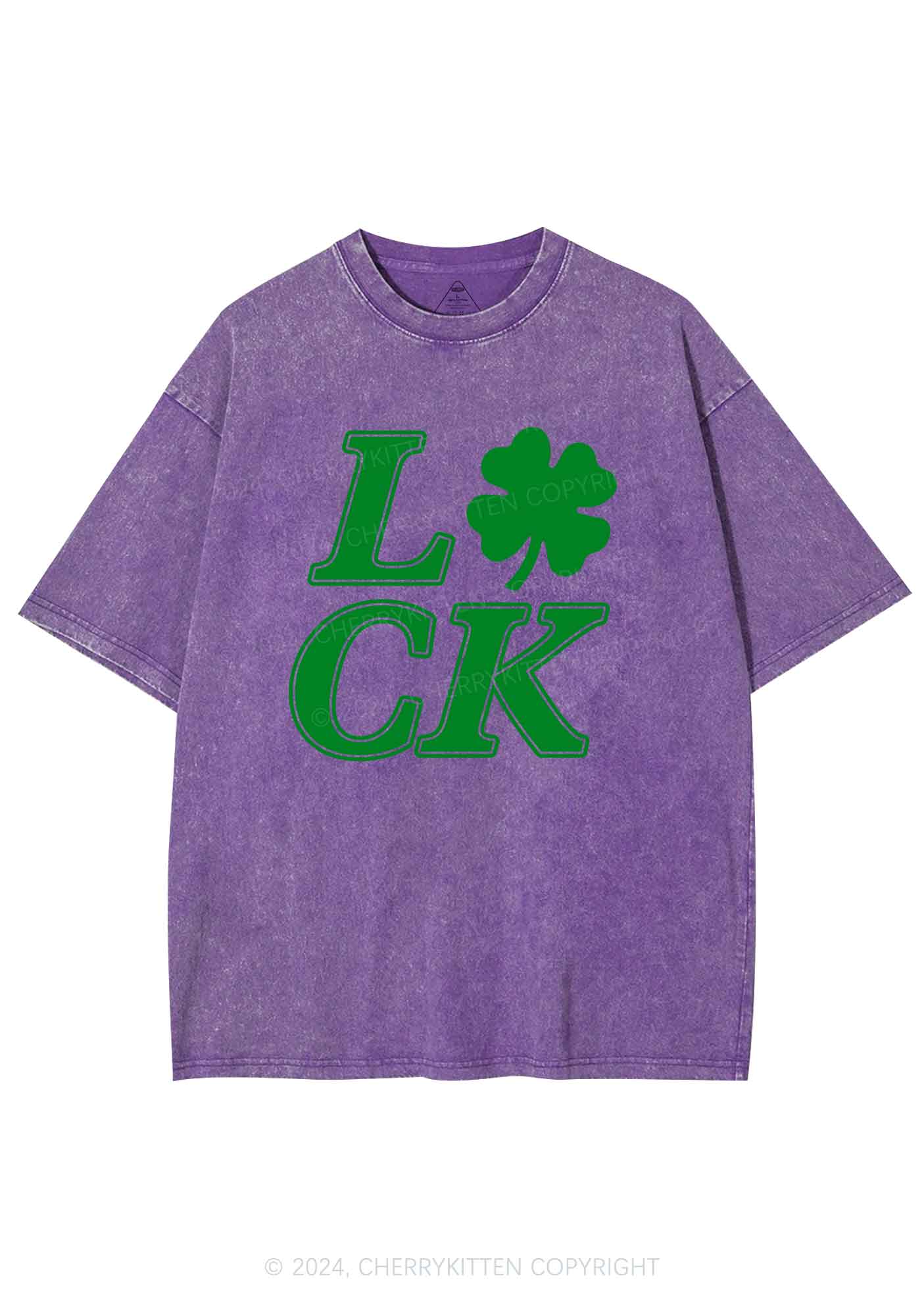 Lucky Clover St Patricks Y2K Washed Tee Cherrykitten