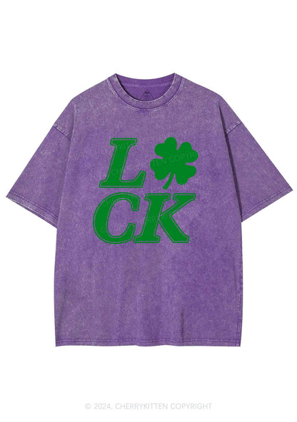 Lucky Clover St Patricks Y2K Washed Tee Cherrykitten