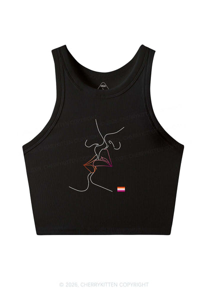 Lesbian Kiss Pride Y2K Crop Tank Top Cherrykitten