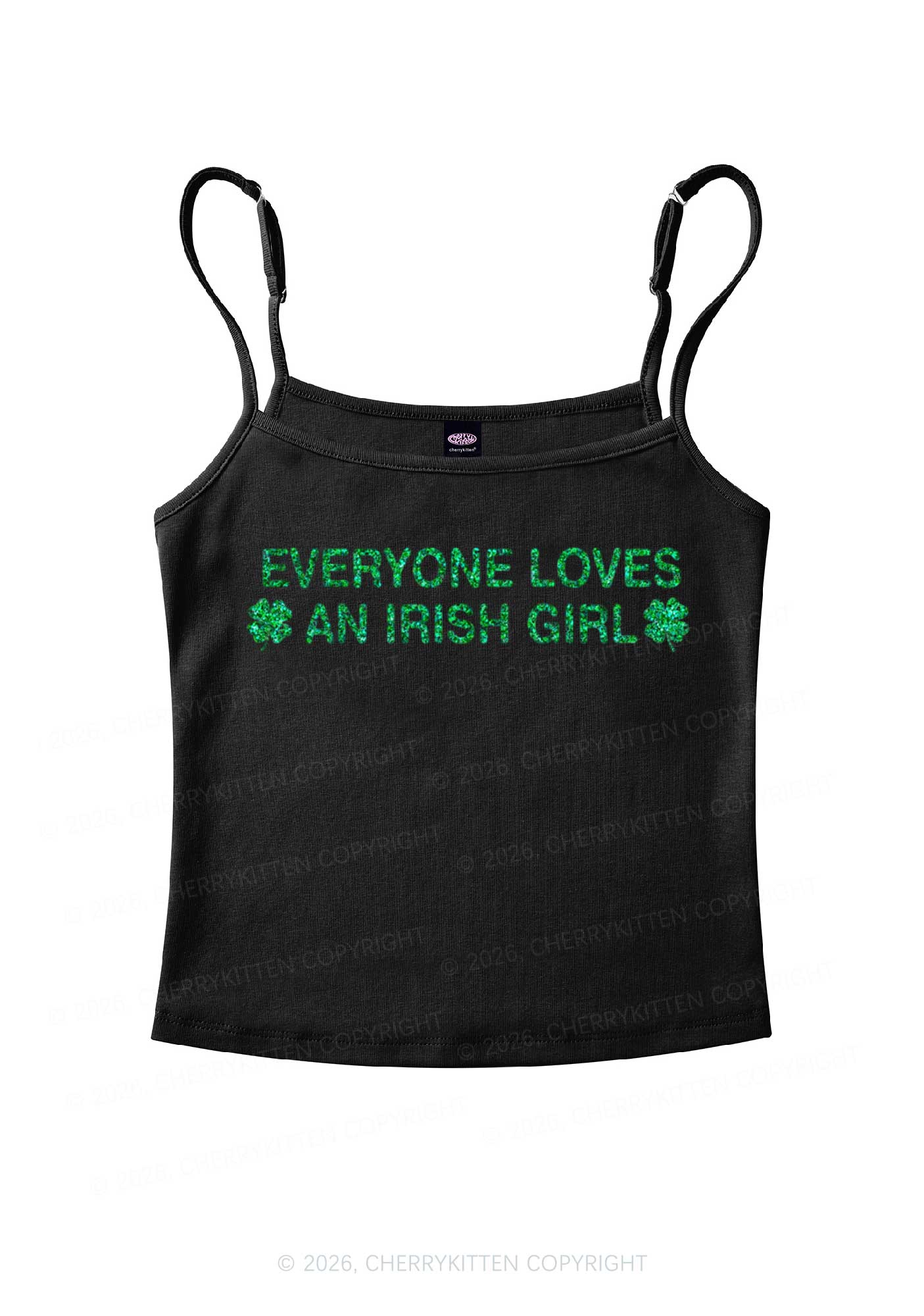 Glitter Everyone Loves Irish Girl St Patricks Y2K Spaghetti Strap Cami Cherrykitten