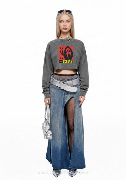 Halloween Scream New York Y2K Crop Washed Sweatshirts Cherrykitten