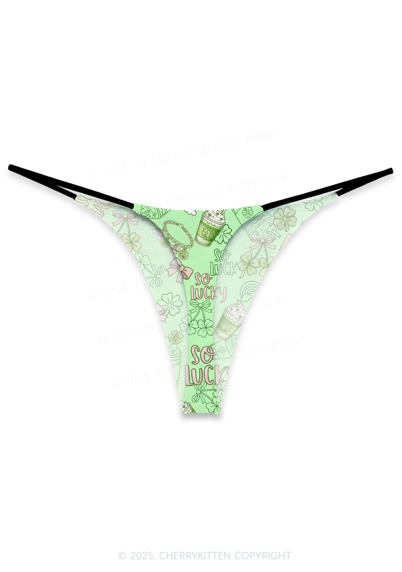 So Lucky Vibes St Patricks Y2K Print Bikini String Thong Cherrykitten