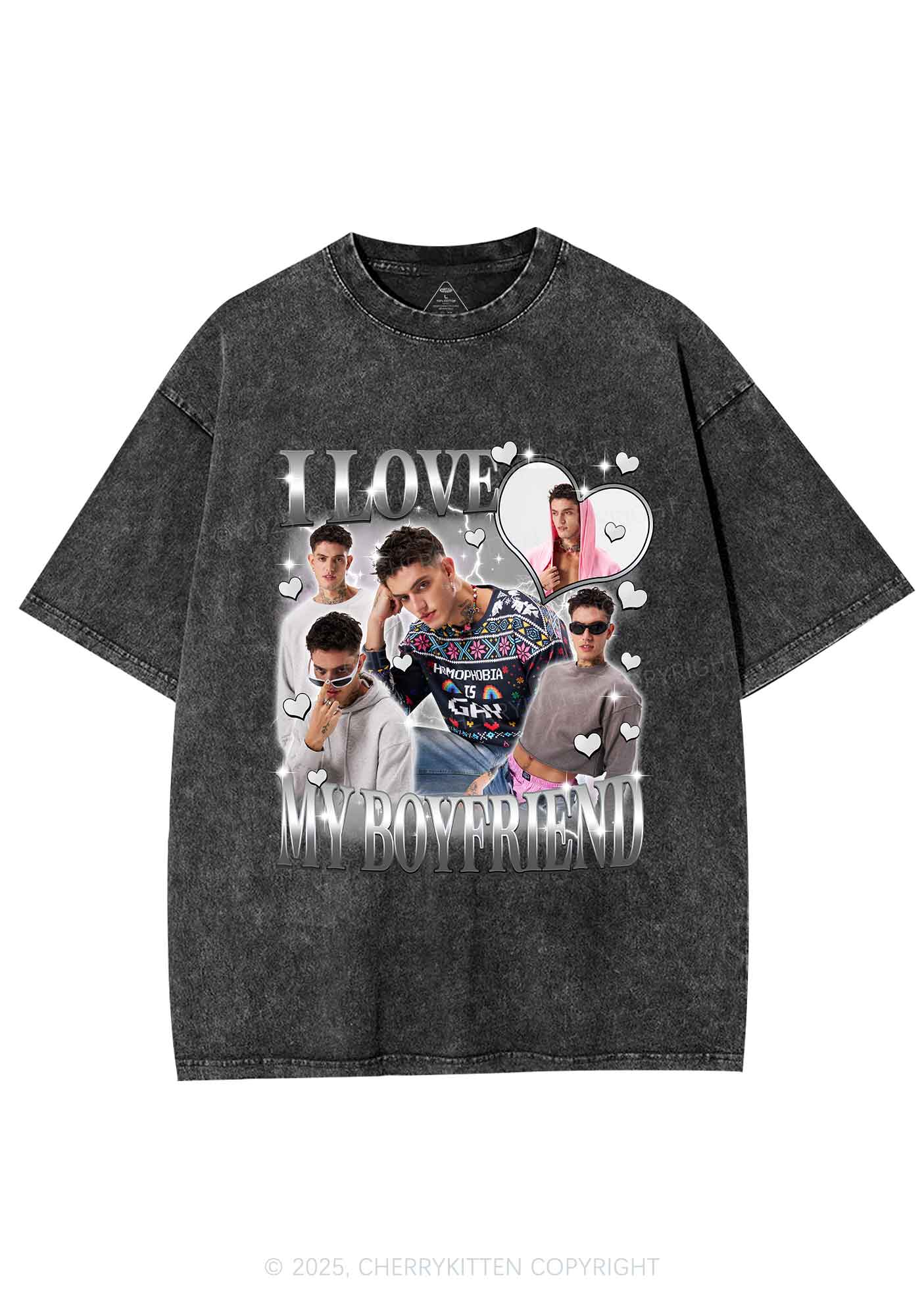 Custom Sparkly Heart I Love BF GF Y2K Shirts Washed Tee Cherrykitten