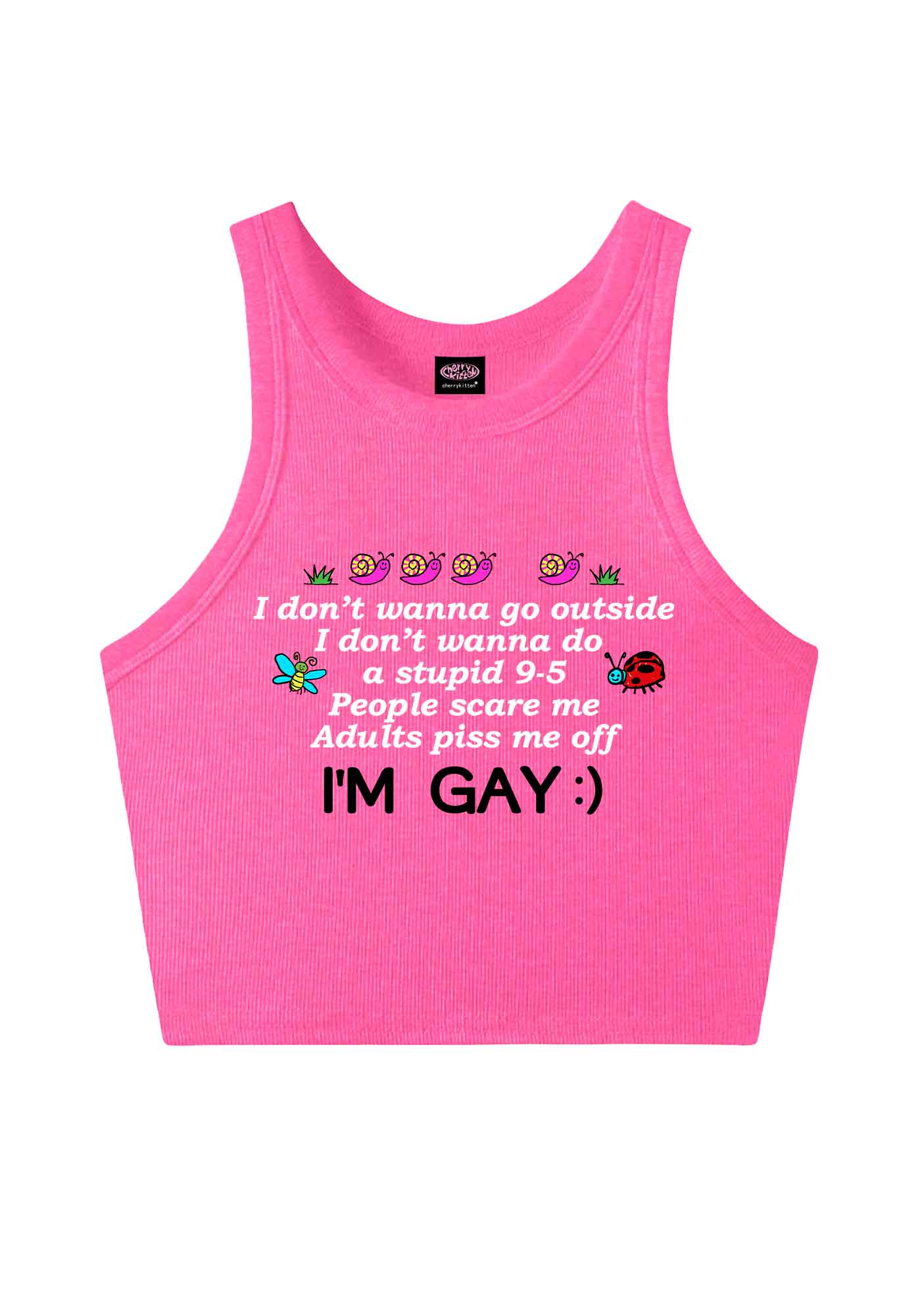 People Scare Me Im Gay Pride Y2K Crop Tank Top Cherrykitten