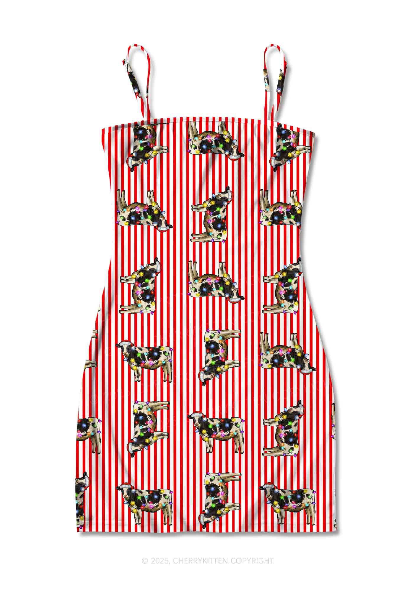 Christmas Cow Y2K Print Slip Dress Cherrykitten