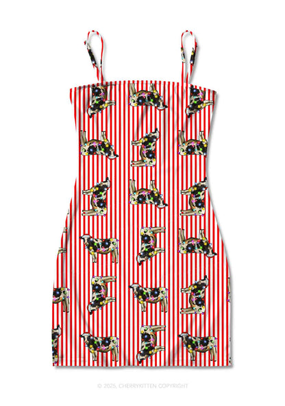 Christmas Cow Y2K Print Slip Dress Cherrykitten