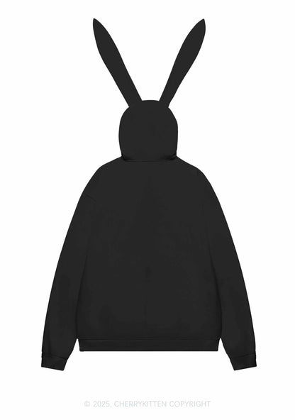 Plain Y2K Bunny Ear Zip Hoodie Cherrykitten