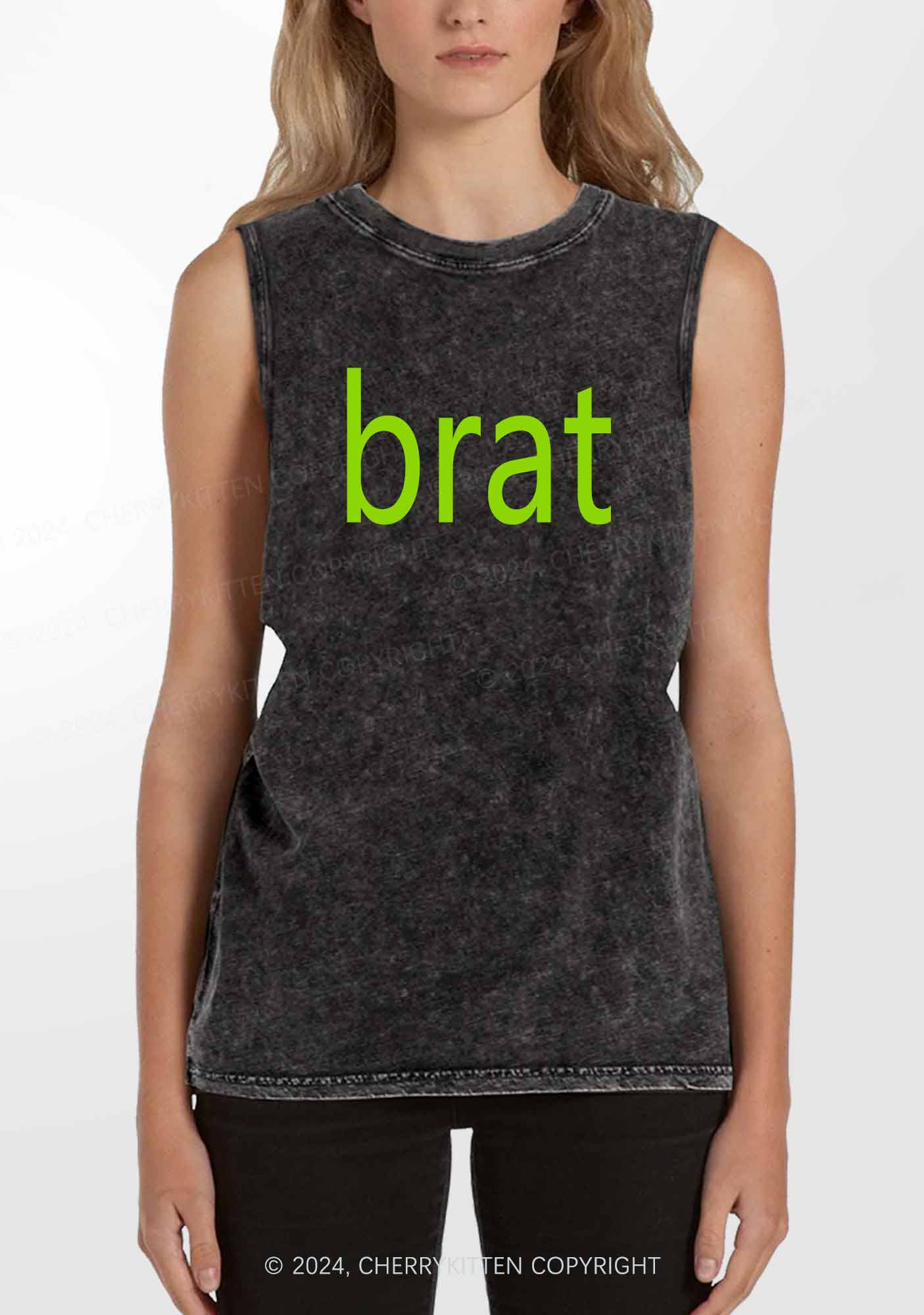 Green Brat Y2K Washed Tank Cherrykitten