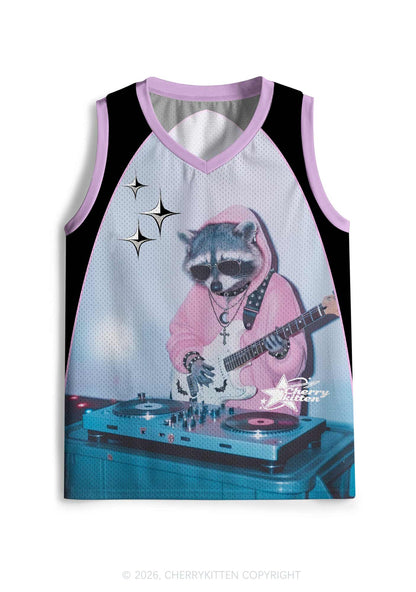 Pink Hoodie Raccoon DJ Y2K Sport Jersey Tank Cherrykitten
