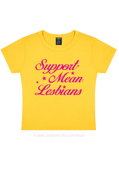 Support Mean Leabians Pride Y2K Baby Tee Cherrykitten