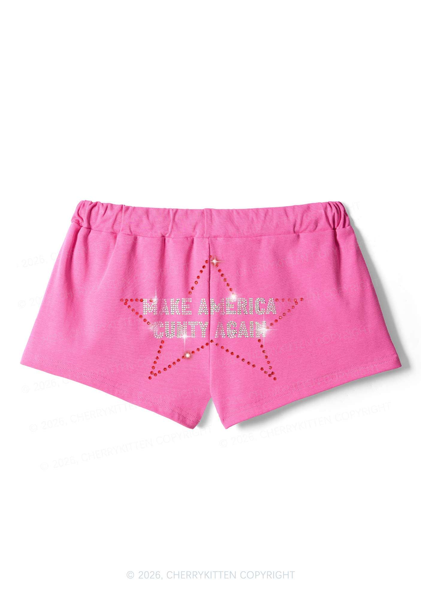 Rhinestone Make America Cxxty Again Y2K Drawstring Mini Shorts Cherrykitten