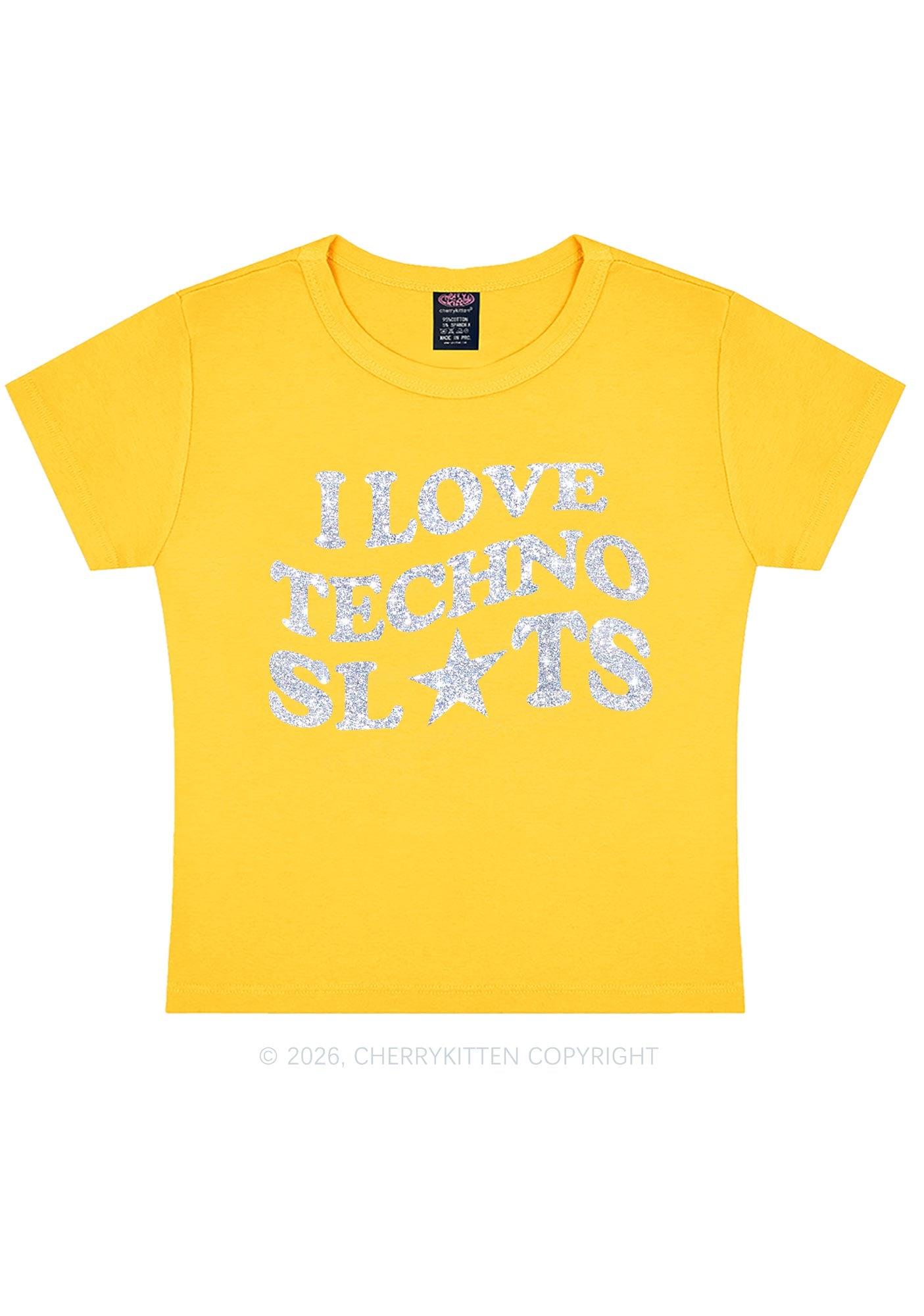 Glitter I Love Techno Slxts Y2K Baby Tee Cherrykitten