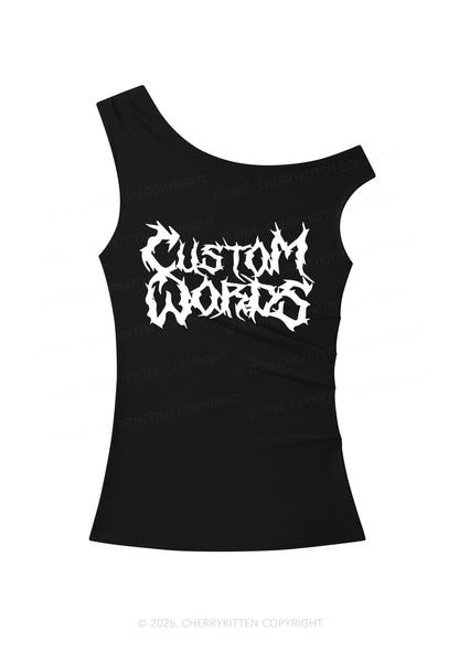 Custom Text Punk Font Y2K Off Shoulder Tank Top Cherrykitten