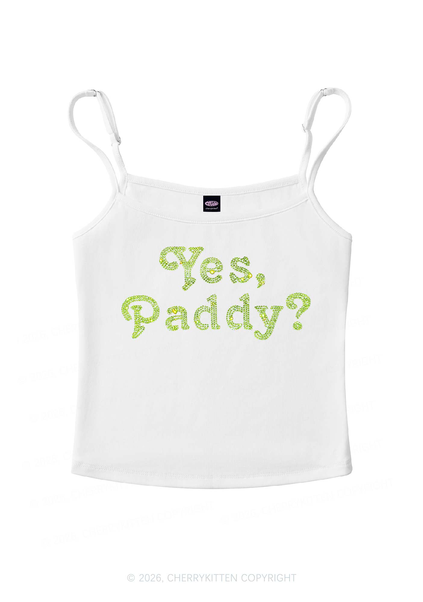 Rhinestone Yes Paddy St Patricks Y2K Spaghetti Strap Cami Cherrykitten