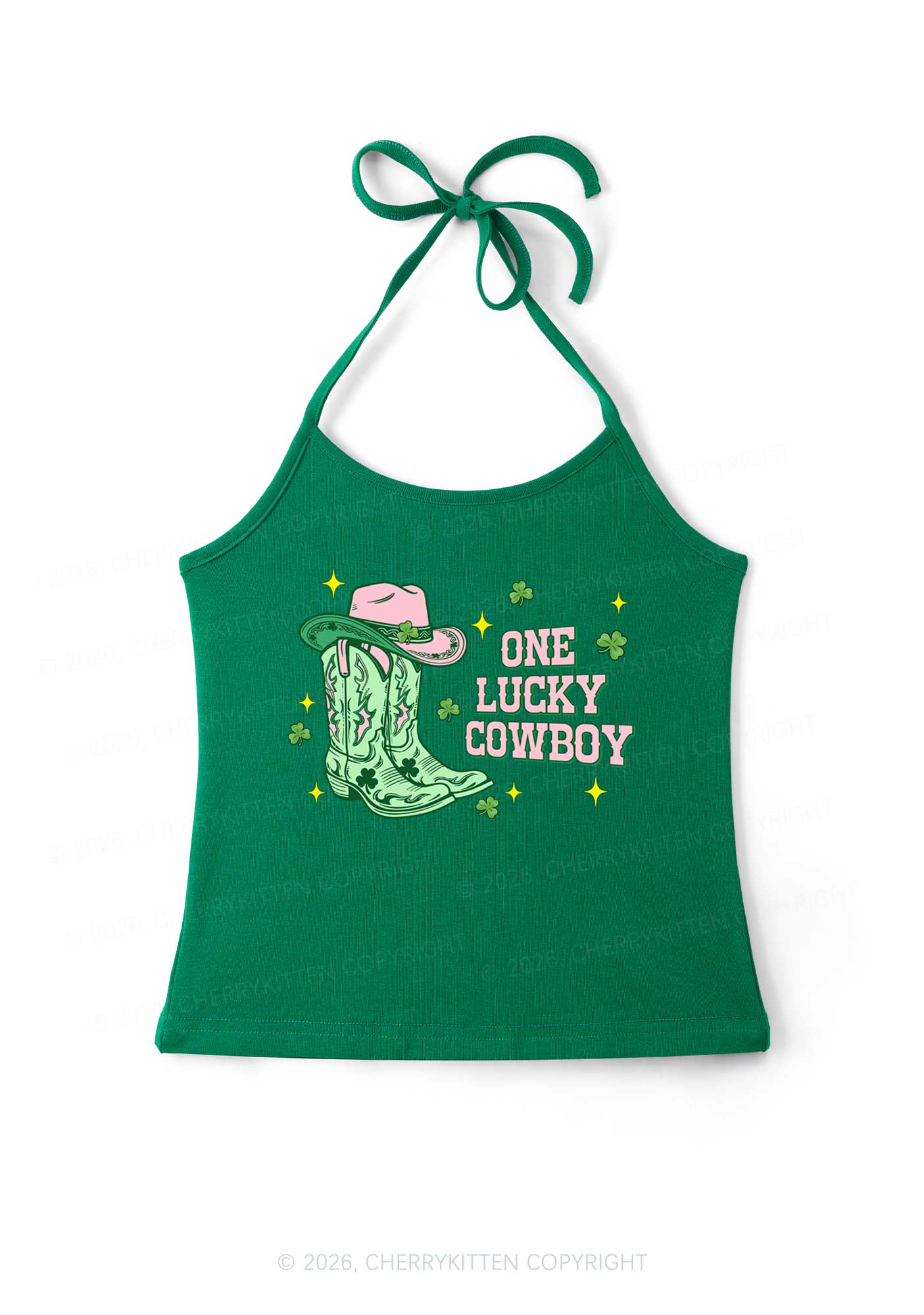 One Lucky Cowboy Boots St Patricks Y2K Halter Neck Cami Cherrykitten