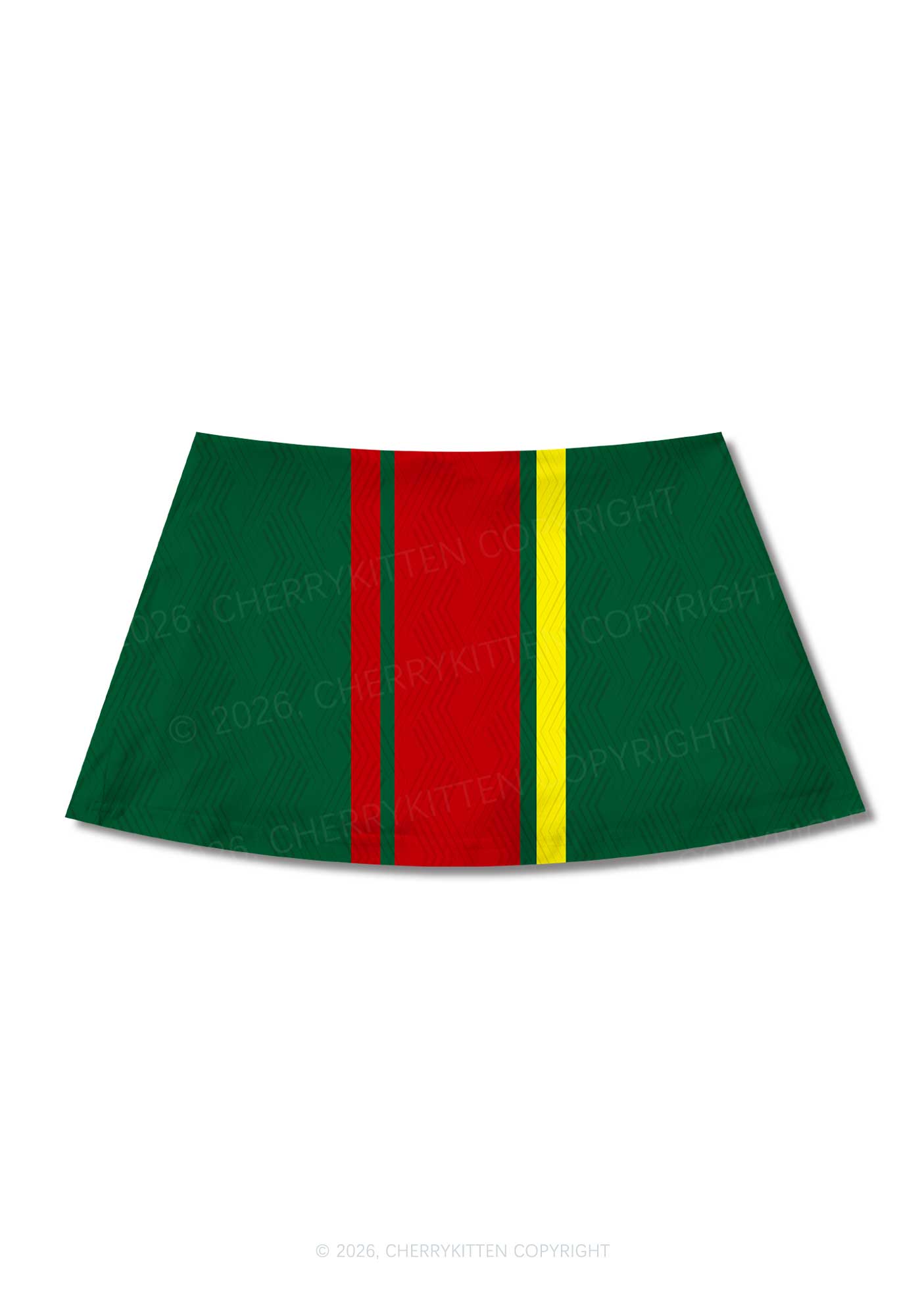 Dark Green Red Yellow Vertical Stripe Y2K Print Mini Skirt Cherrykitten
