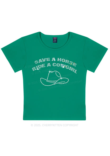 Rhinestone Save Horse Ride Cowgirl Y2K Baby Tee Cherrykitten