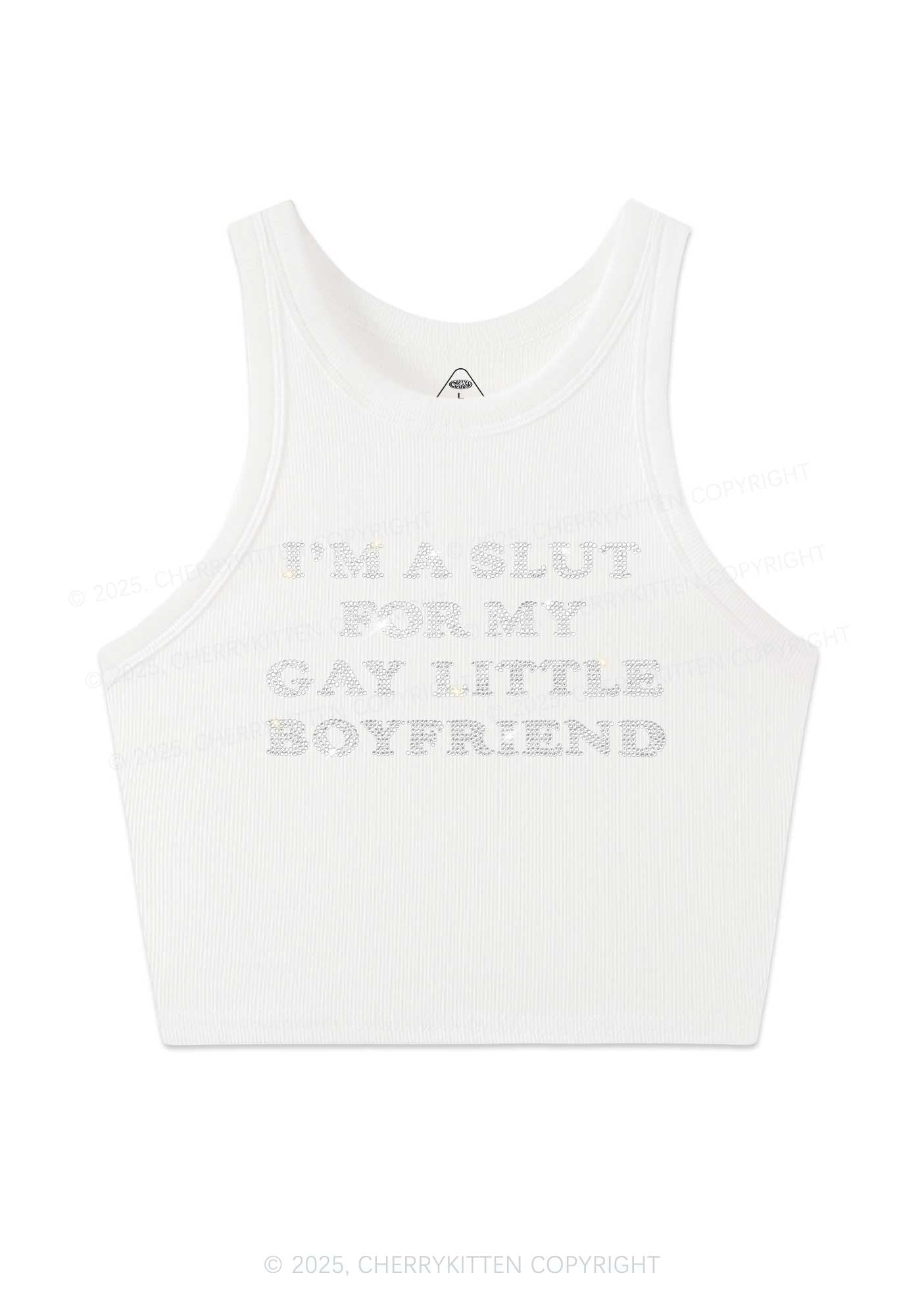 Rhinestone Slxt For My Gay BF Pride Y2K Crop Tank Top Cherrykitten