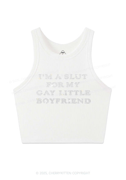 Rhinestone Slxt For My Gay BF Pride Y2K Crop Tank Top Cherrykitten