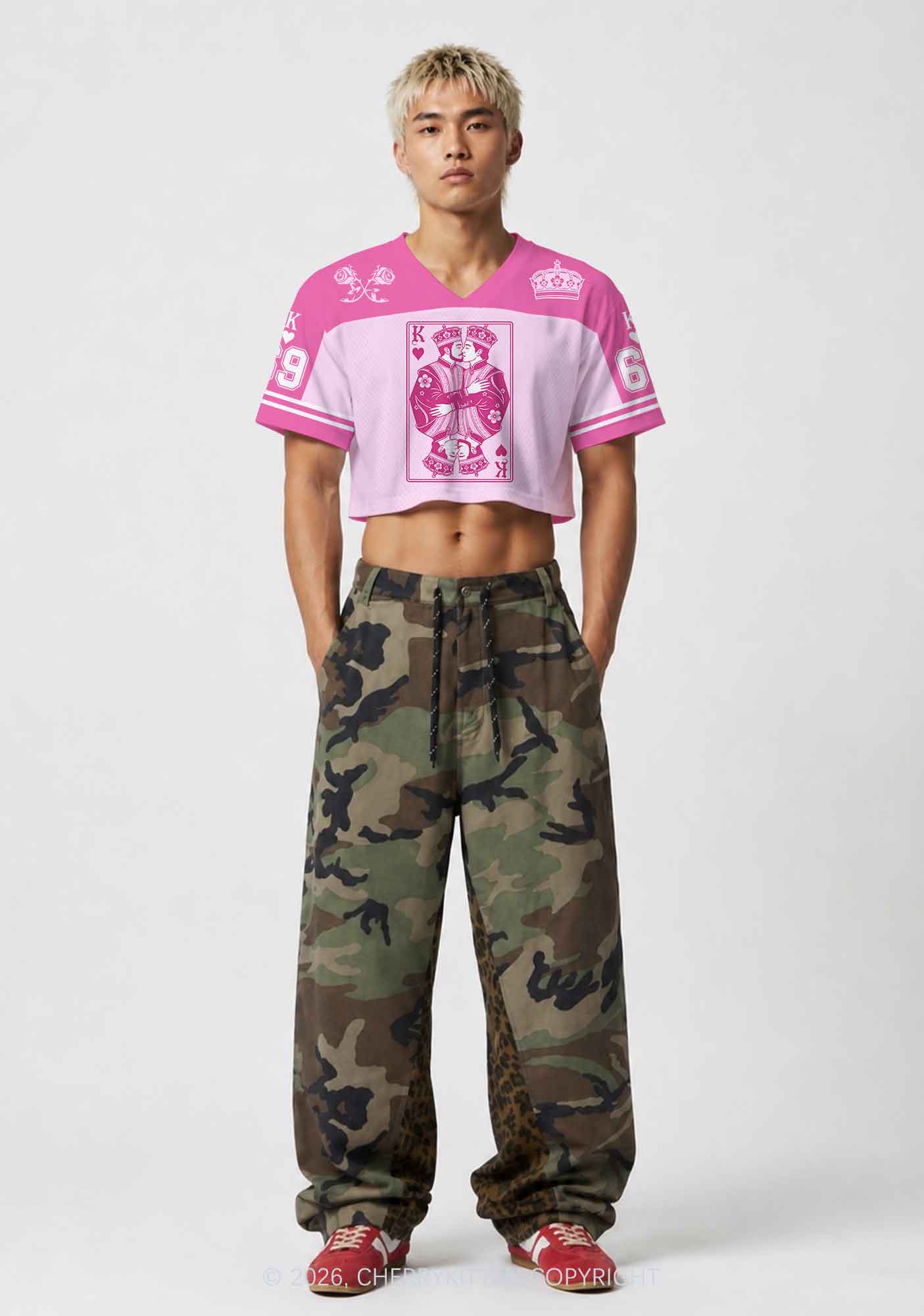 Pink Floral Two Kings Pride Y2K Crop Sport Jersey Shirts Cherrykitten